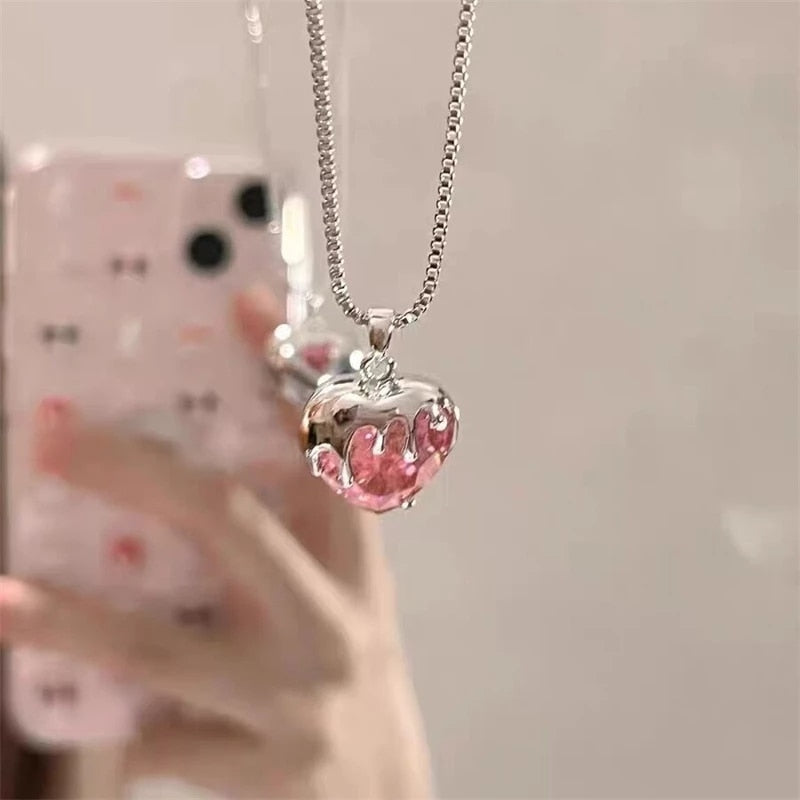 Hollow Crystal Pendant Heart Necklace - Cupcake