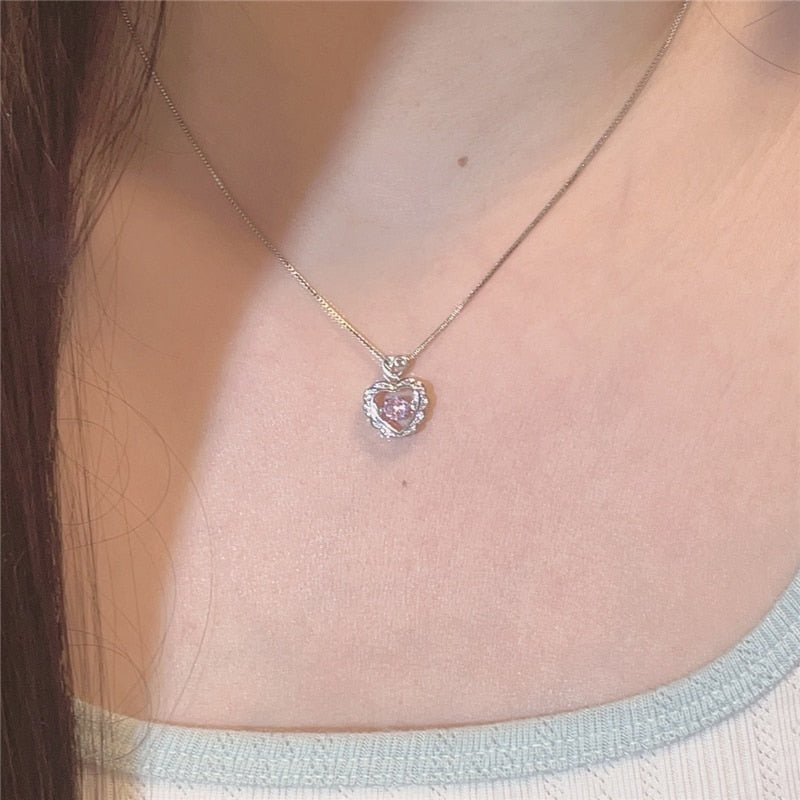 Hollow Crystal Pendant Heart Necklace - Cupcake