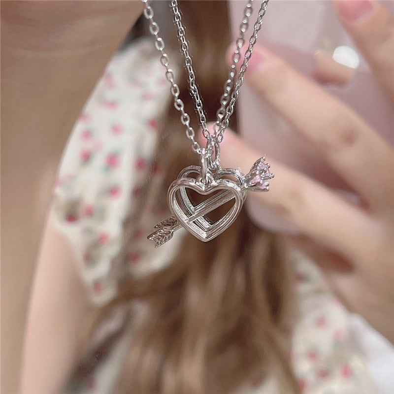 Hollow Crystal Pendant Heart Necklace - Cupcake MK Kawaii Store