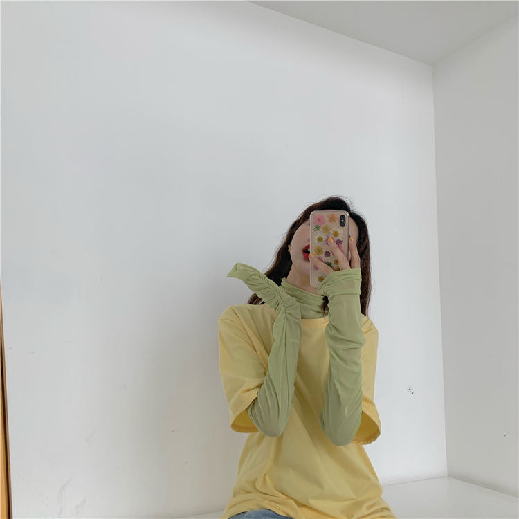 Elbow-Sleeve Plain T-Shirt / Long-Sleeve Sheer Top MK19202 MK Kawaii Store