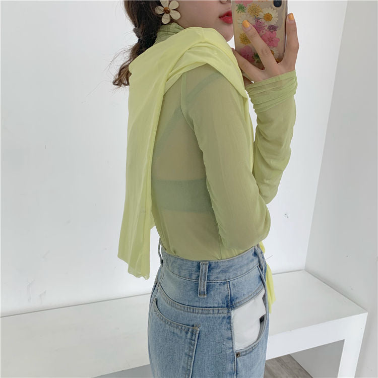 Elbow-Sleeve Plain T-Shirt / Long-Sleeve Sheer Top MK19202 MK Kawaii Store