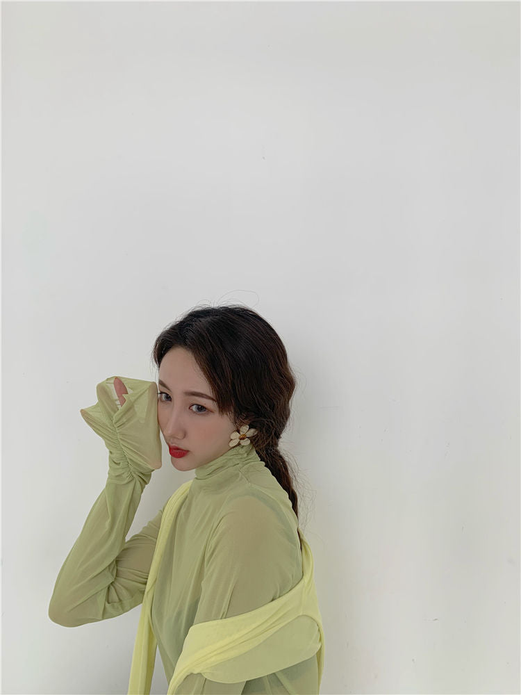 Elbow-Sleeve Plain T-Shirt / Long-Sleeve Sheer Top MK19202 MK Kawaii Store