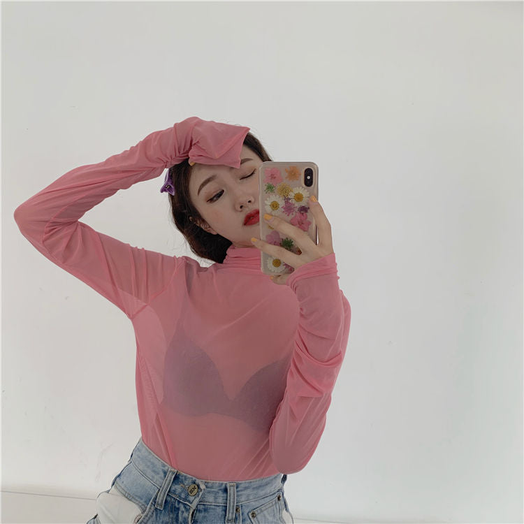 Elbow-Sleeve Plain T-Shirt / Long-Sleeve Sheer Top MK19202 MK Kawaii Store