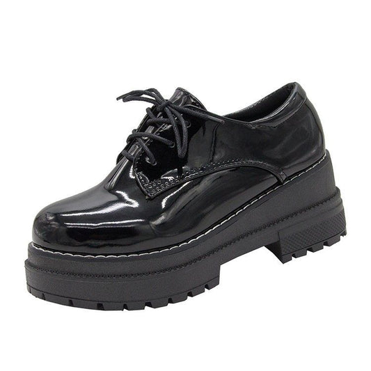 Round-Toe Faux Patent Leather Platform Oxfords BH5 MK Kawaii Store
