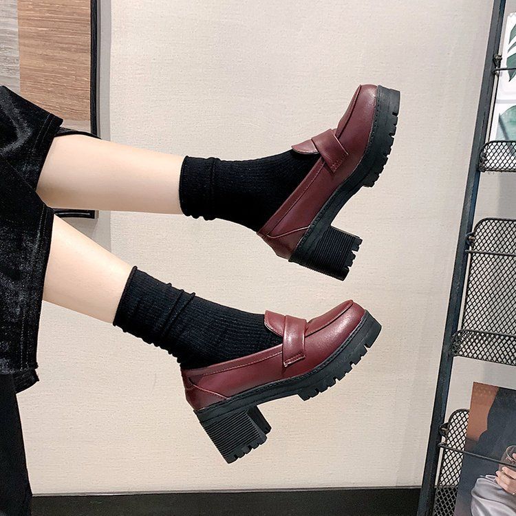 Plain Platform Chunky Heel Loafers BH24 MK Kawaii Store