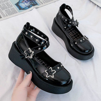 Platform Star Buckle Cross Strap Mary Jane Shoes BH13 MK Kawaii Store