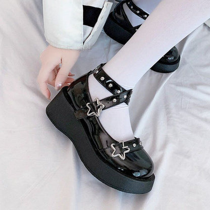 Platform Star Buckle Cross Strap Mary Jane Shoes BH13 MK Kawaii Store