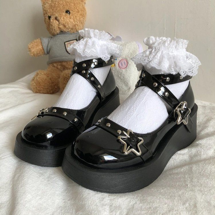 Platform Wedge Star Buckle Mary Jane Shoes BH11 MK Kawaii Store