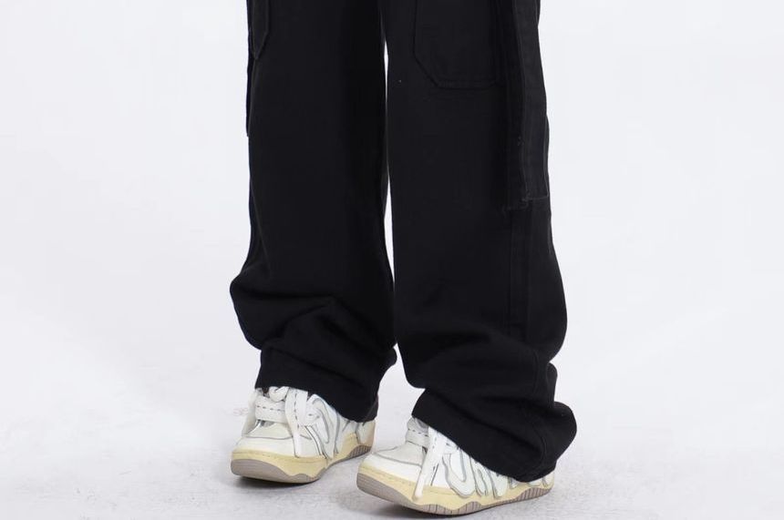 V Waistline Straight-Fit Wide-Leg Cargo Pants dd7 MK Kawaii Store