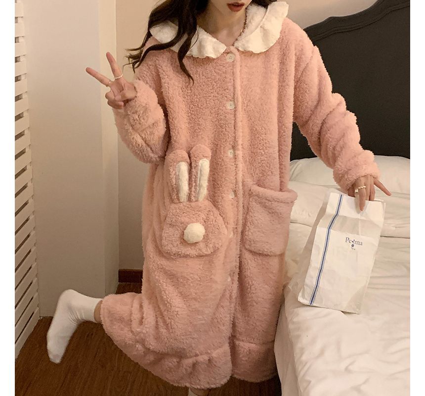 Rabbit Ear Hooded Fleece Pajama Robe OE16