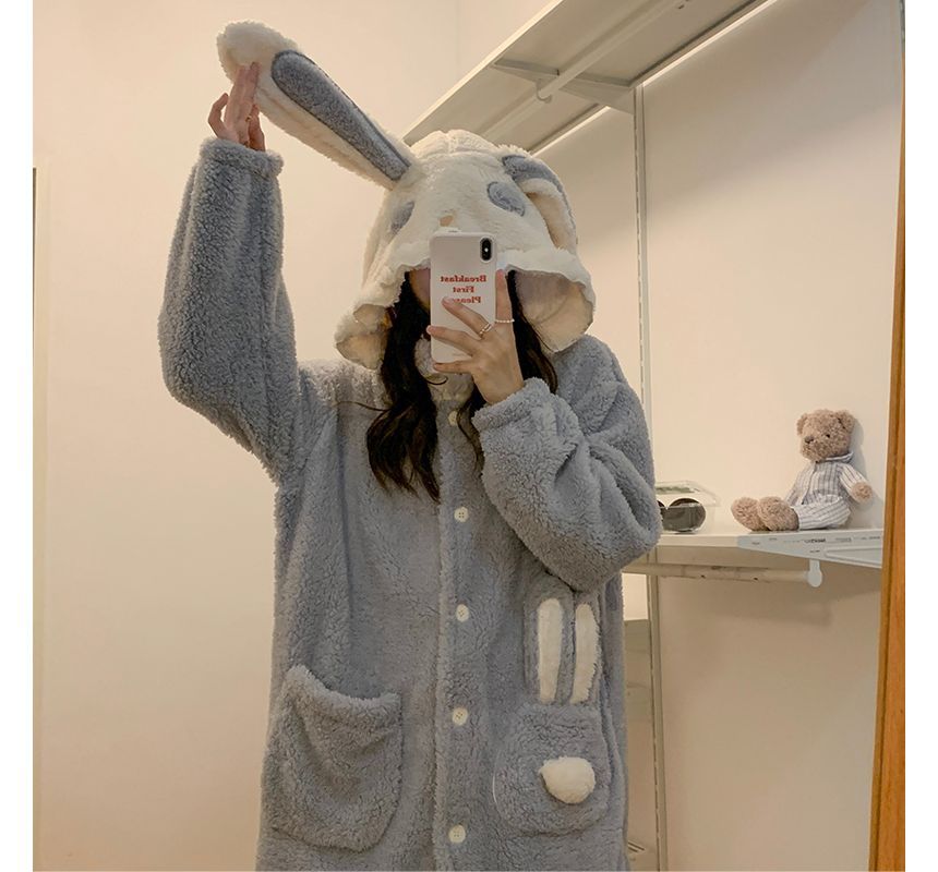 Rabbit Ear Hooded Fleece Pajama Robe OE16 MK Kawaii Store