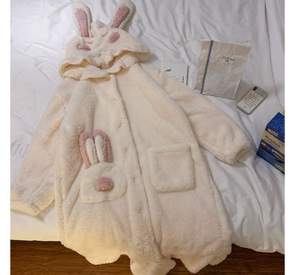 Rabbit Ear Hooded Fleece Pajama Robe OE16 MK Kawaii Store