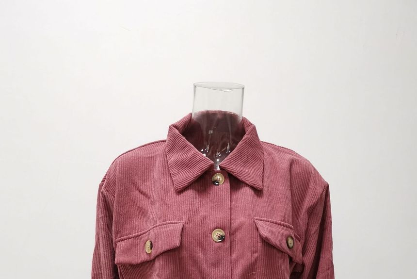 Plain Corduroy Cropped Shirt Jacket OF8 MK Kawaii Store