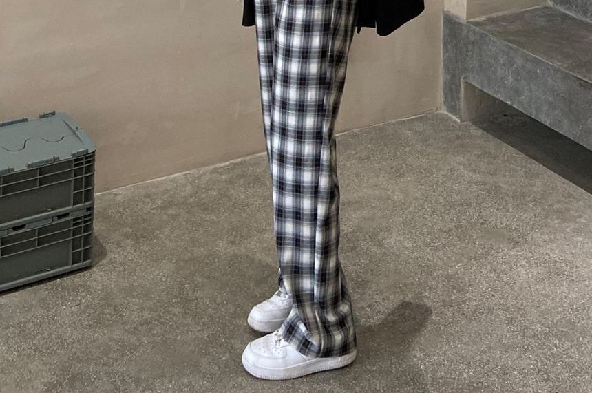 High Rise Plaid Straight Leg Pants IL32 MK Kawaii Store