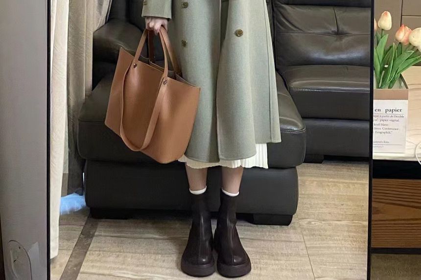 Double Breasted Plain Long Coat IL34