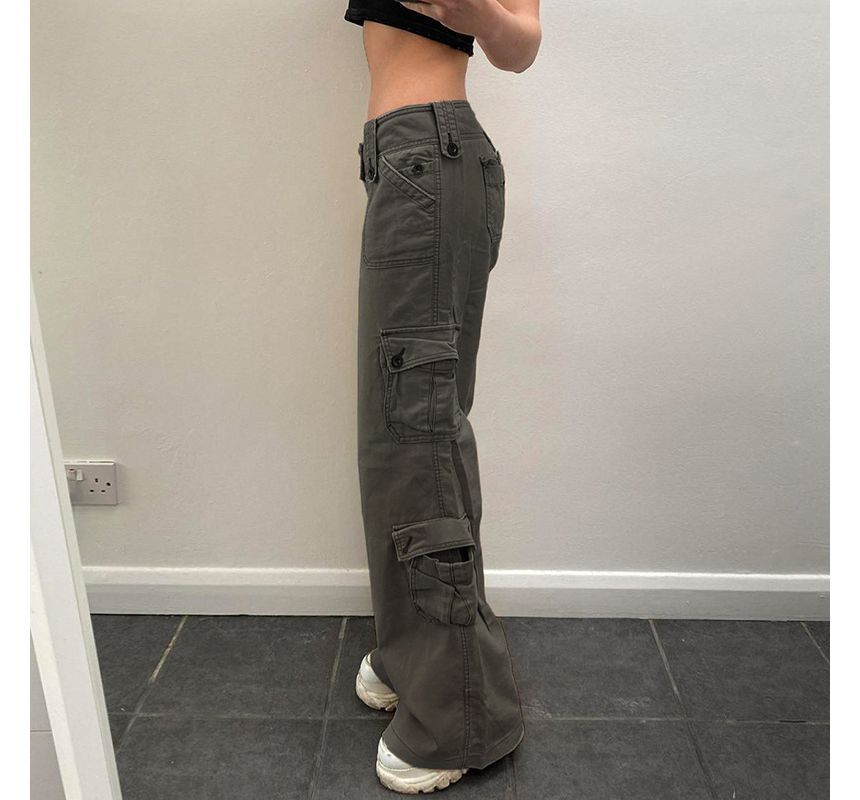 Low Waist Straight-Fit Wide-Leg Cargo Pants dd12