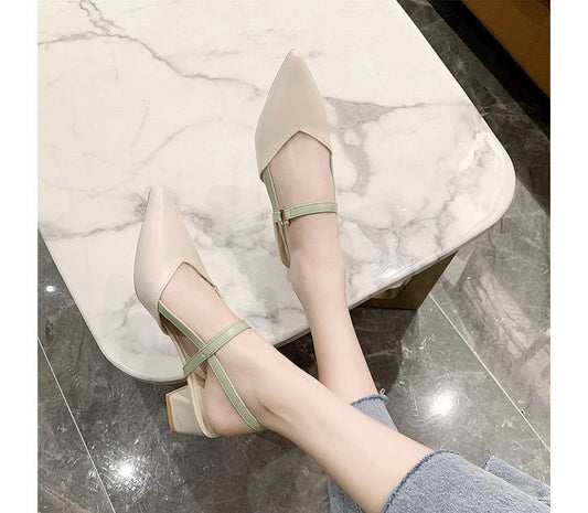 Pointy-Toe Chunky Heel Sandals cc4 MK Kawaii Store