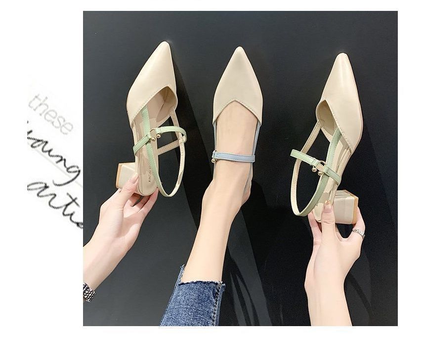 Pointy-Toe Chunky Heel Sandals cc4 MK Kawaii Store