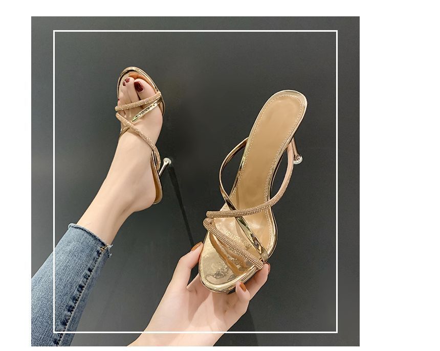 Rhinestone Stiletto Heel Slide Sandals cc20 MK Kawaii Store