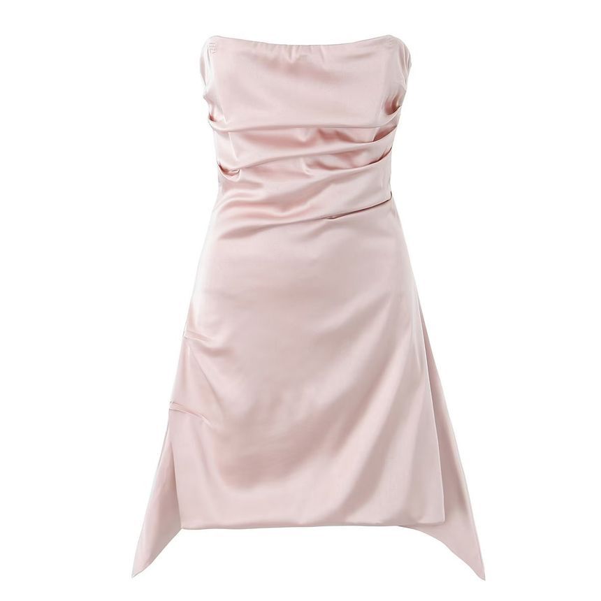 Strapless Plain Ruched Mini A-Line Dress aa23 MK Kawaii Store