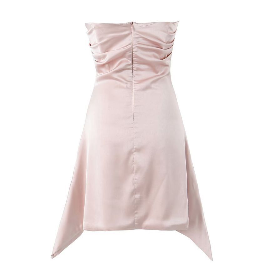 Strapless Plain Ruched Mini A-Line Dress aa23 MK Kawaii Store