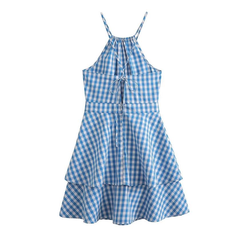 Spaghetti Strap Plaid Mini A-Line Dress aa22 MK Kawaii Store