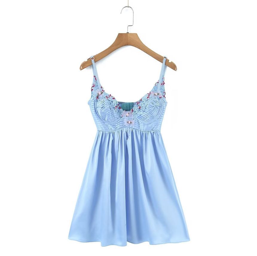 Spaghetti Strap V-Neck Floral Mini A-Line Dress aa24 MK Kawaii Store