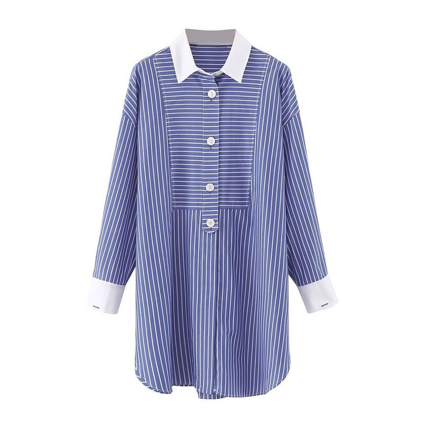 Collared Striped Shirt Dress aa28 MK Kawaii Store