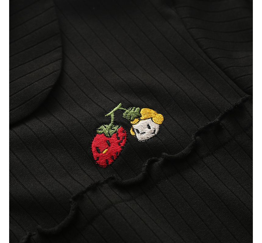 Short-Sleeve Collar Embroidered Lettuce Edge A-Line Dress kk15 MK Kawaii Store