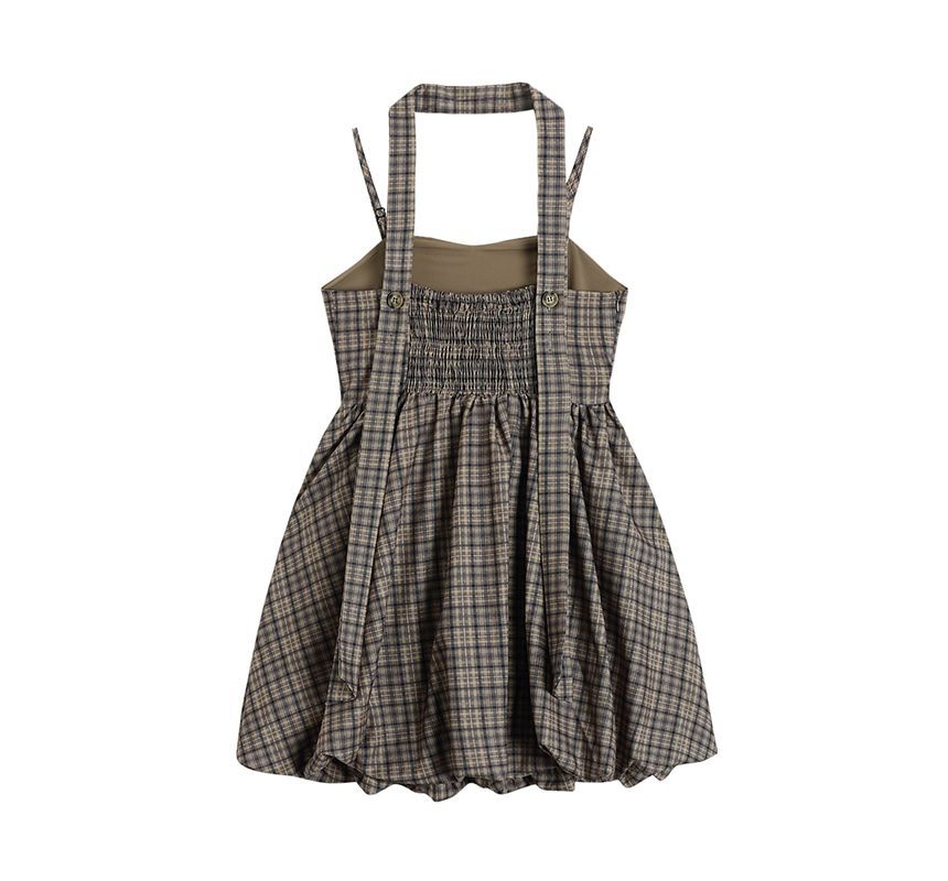 Halter-Neck Plaid Mini A-Line Dress aa16 MK Kawaii Store