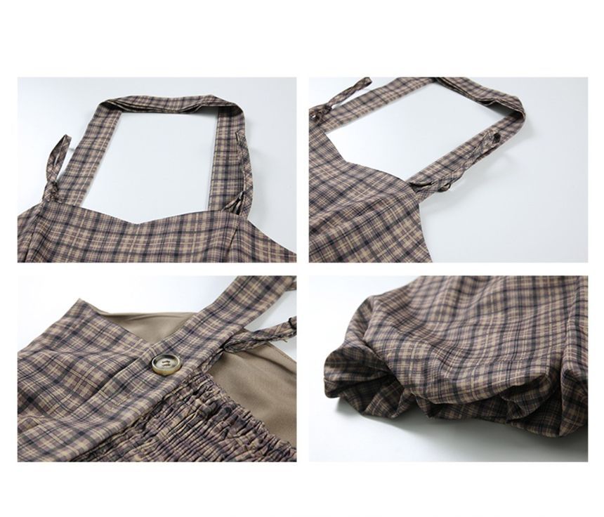 Halter-Neck Plaid Mini A-Line Dress aa16 MK Kawaii Store