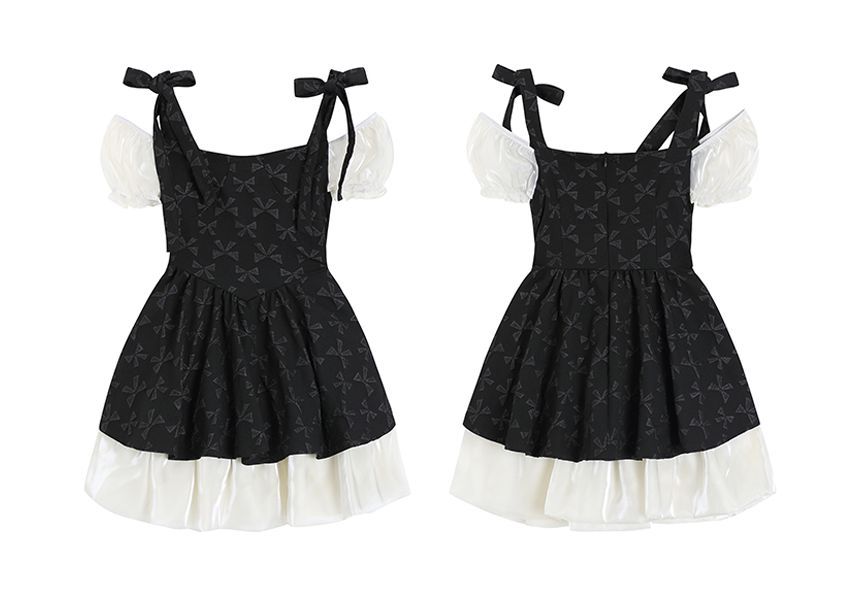 Short-Sleeve Cold Shoulder Pattern Mini A-Line Dress aa13