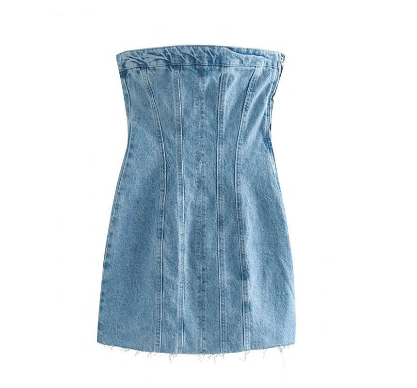 Strapless Denim Mini Sheath Dress kk12 MK Kawaii Store