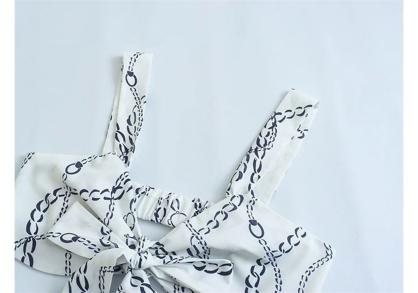 Spaghetti Strap Chain Print Cutout Midi A-Line Dress kk8