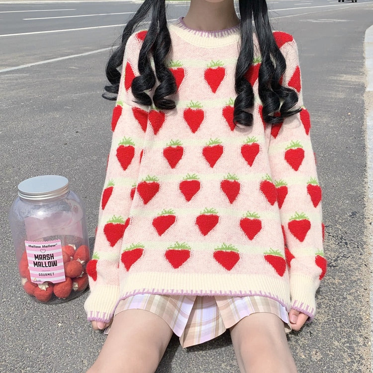strawberry print oversized sweater - Cupcake