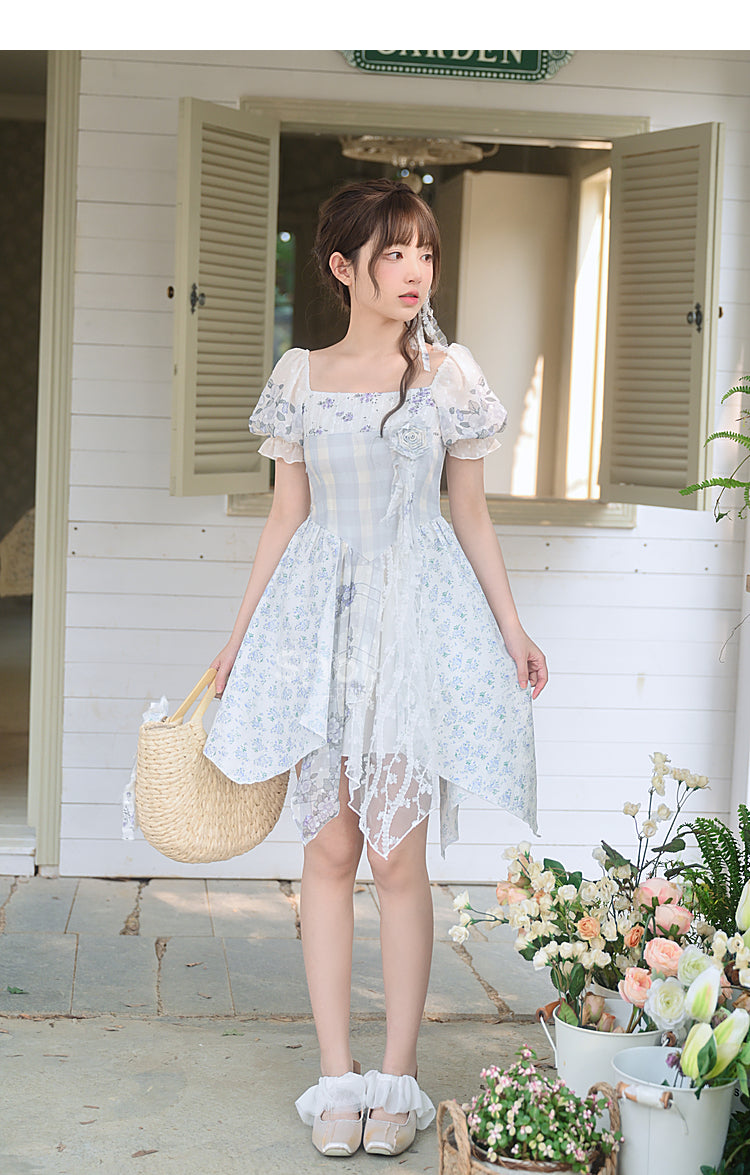 Kawaii Blue Spring Flowers Dress ON628