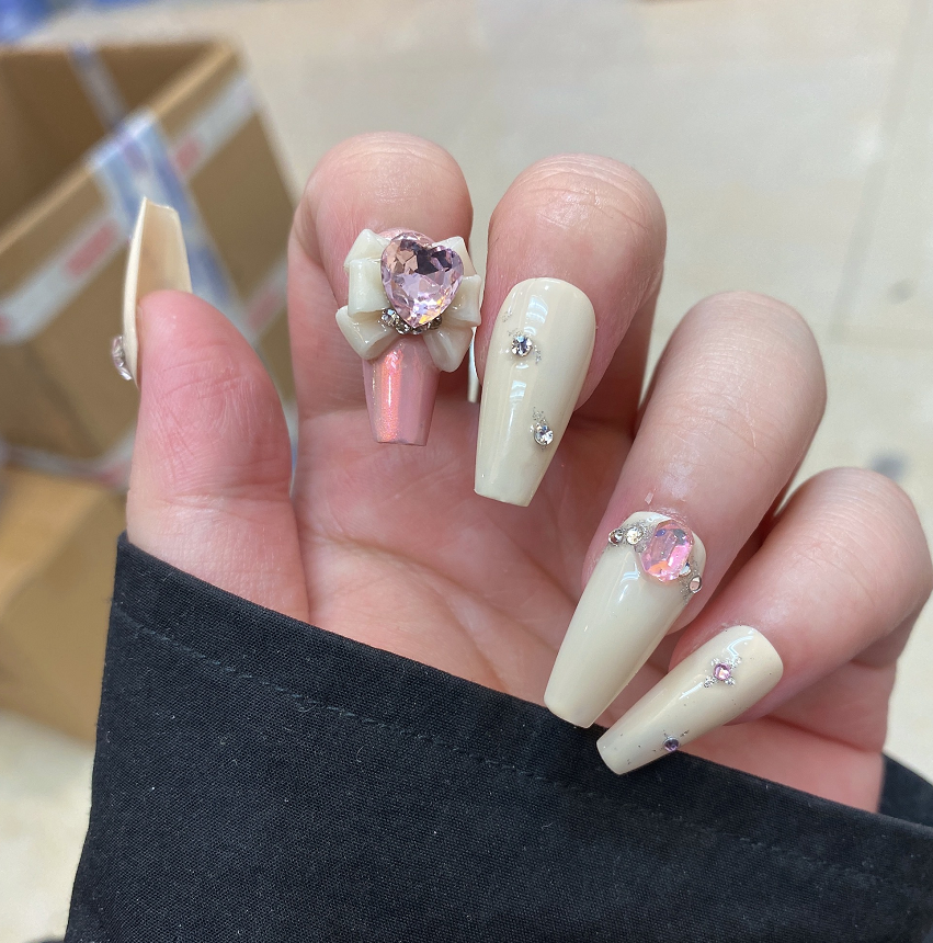 【Customize-made for 35 Days】Pretty Pink Star Heart Diamond Nails - Heartzcore