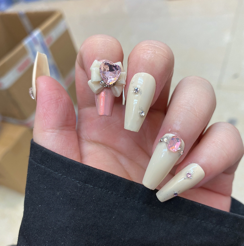 【Customize-made for 35 Days】Pretty Pink Star Heart Diamond Nails - Heartzcore Heartzcore