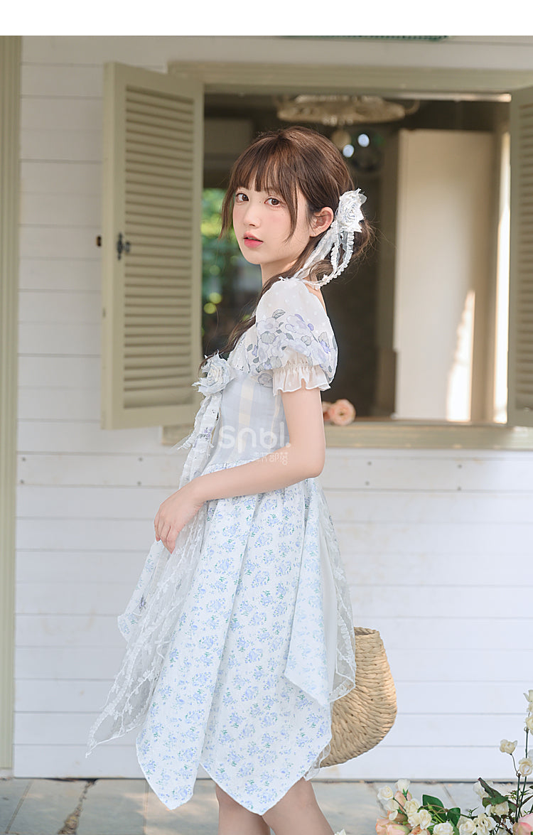 Kawaii Blue Spring Flowers Dress ON628
