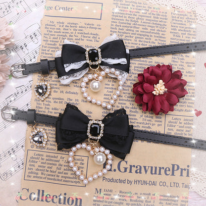 Sweet Princess Style Cute Pink Black Bow Heart Necklace ON642 MK Kawaii Store