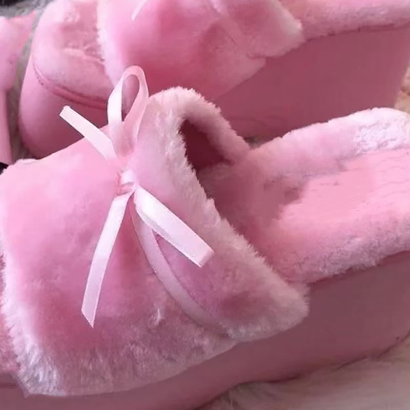 Pink Fluffy Sandals Ribbon Lace - Heartzcore Heartzcore