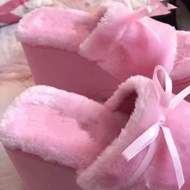 Pink Fluffy Sandals Ribbon Lace - Heartzcore