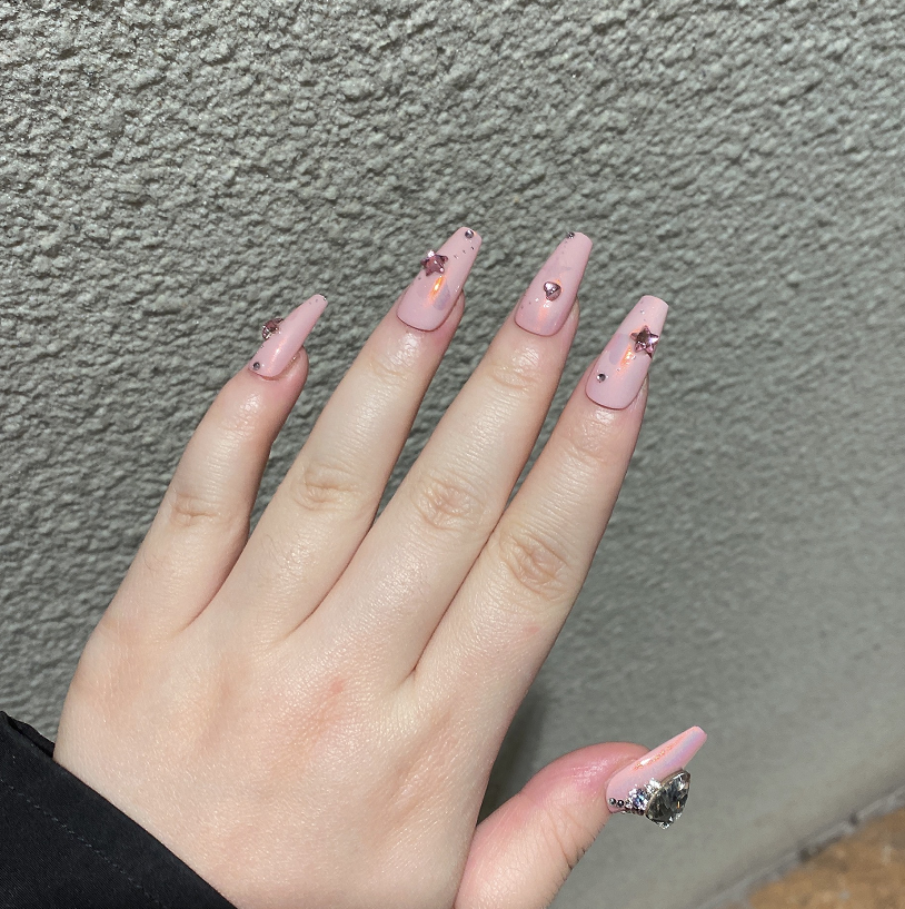 【Customize-made for 35 Days】Pretty Pink Star Heart Diamond Nails - Heartzcore Heartzcore