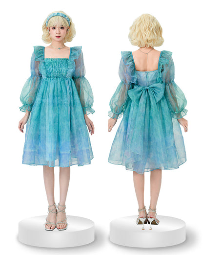 Cute Dreamy Girly Ocean Blue Ruffles Dress ON623 MK Kawaii Store