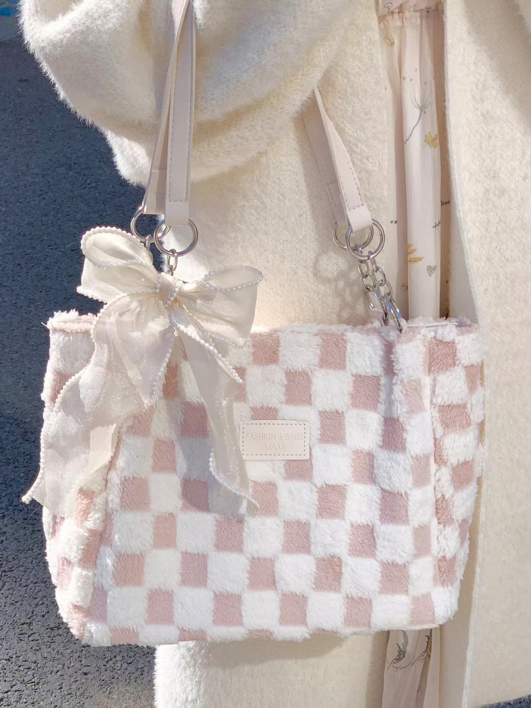 Ribbon Pink Checkered Bag - Heartzcore MK18918 Heartzcore