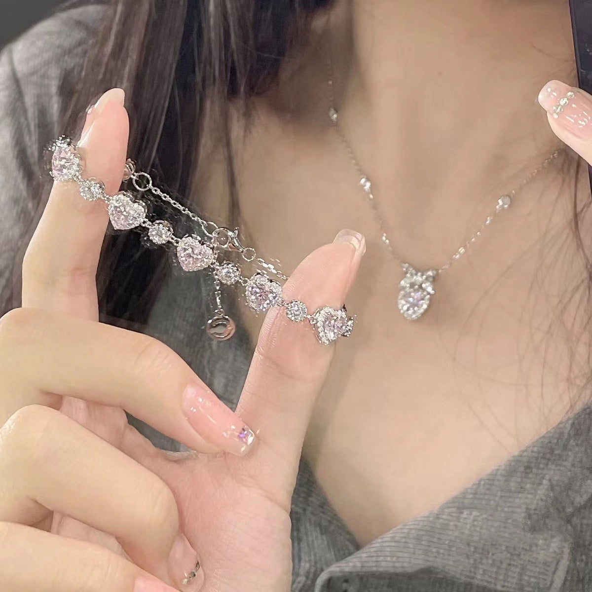 Cute Heart Bowknot Diamond Bracelet Heart Necklace  - Heartzcore Heartzcore