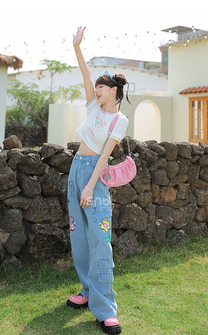 Y2K Style Denim Baggy Blue Bear Pants ON625 MK Kawaii Store