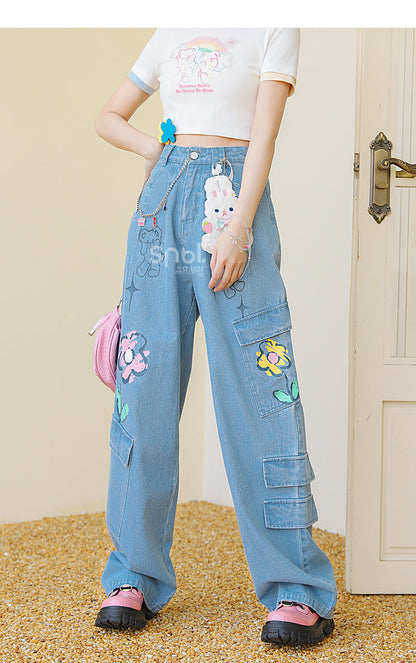 Y2K Style Denim Baggy Blue Bear Pants ON625 MK Kawaii Store