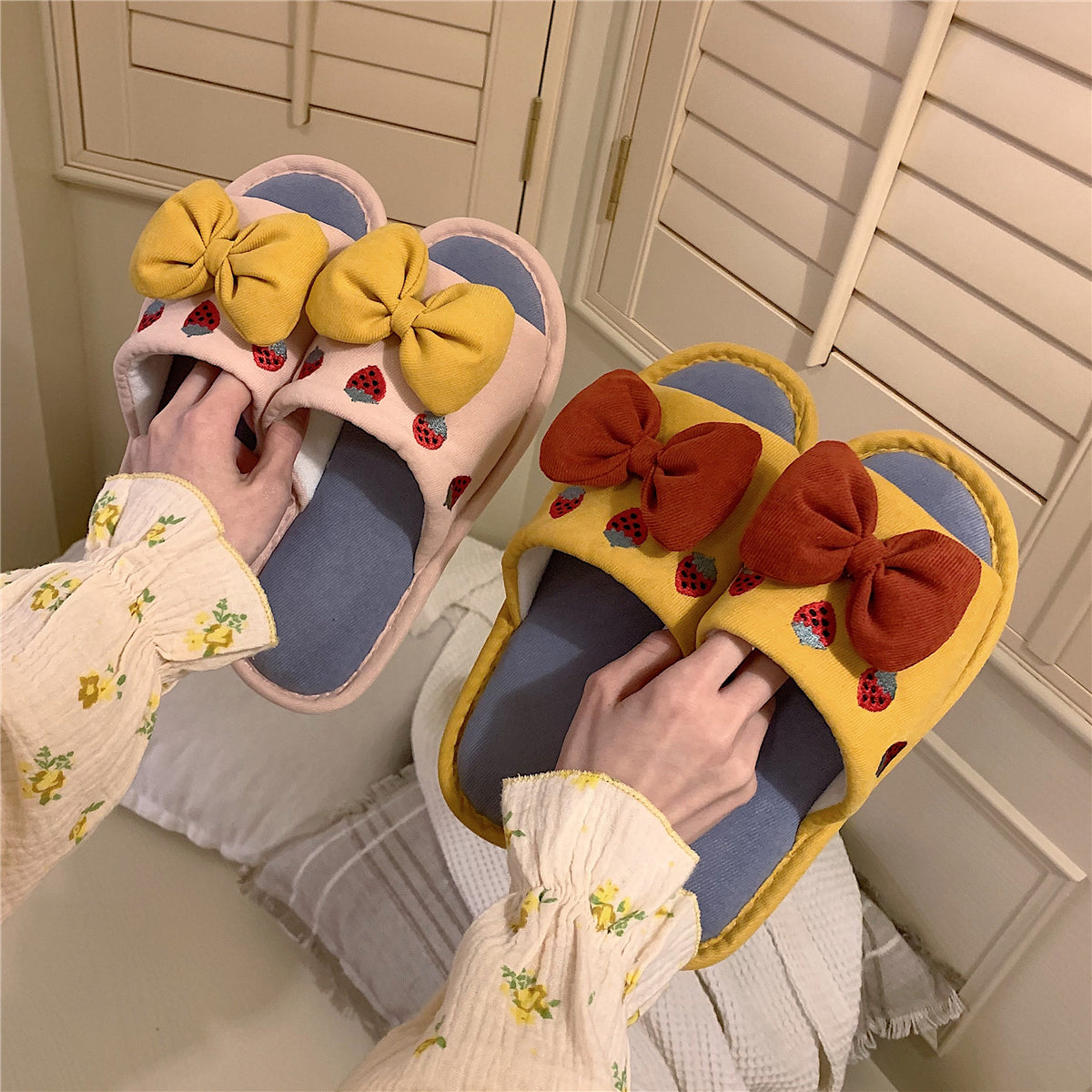 Fluffy Bow Cotton Slippers Susan