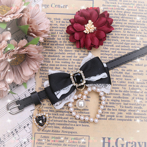 Sweet Princess Style Cute Pink Black Bow Heart Necklace ON642 MK Kawaii Store